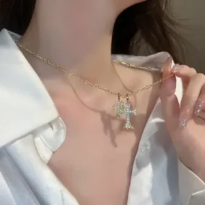 Lymphatic Magnetic Therapy Cross Design Diamond Necklace