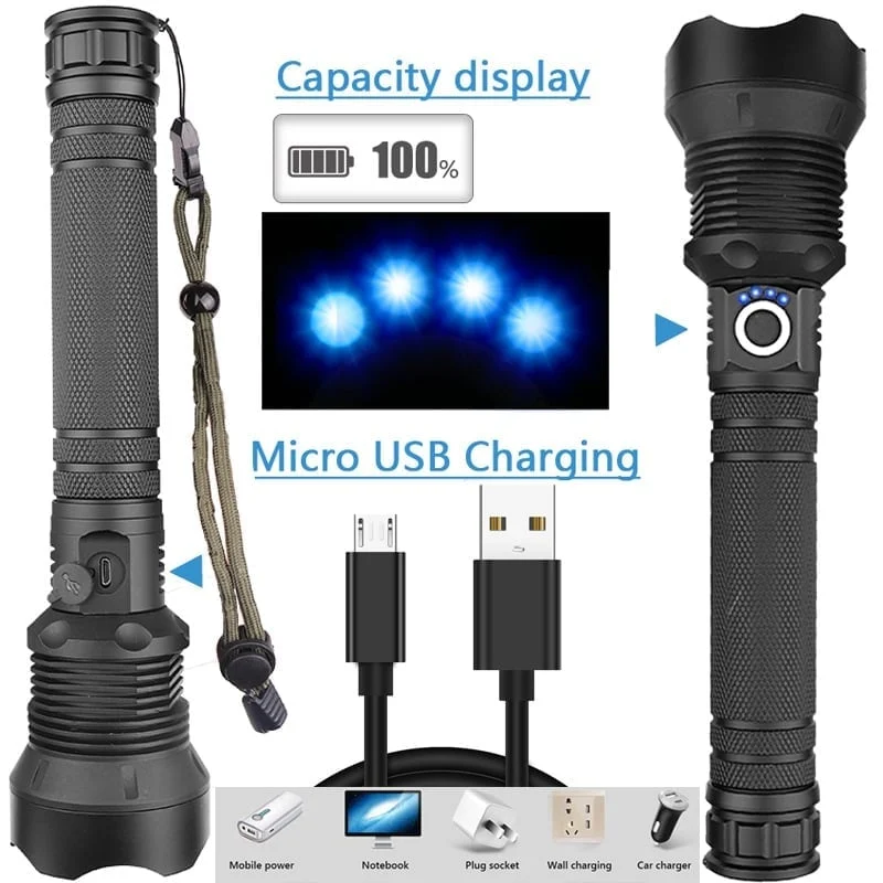 LED Rechargeable Tactical Laser Flashlight 90000 High Lumens - Image 2
