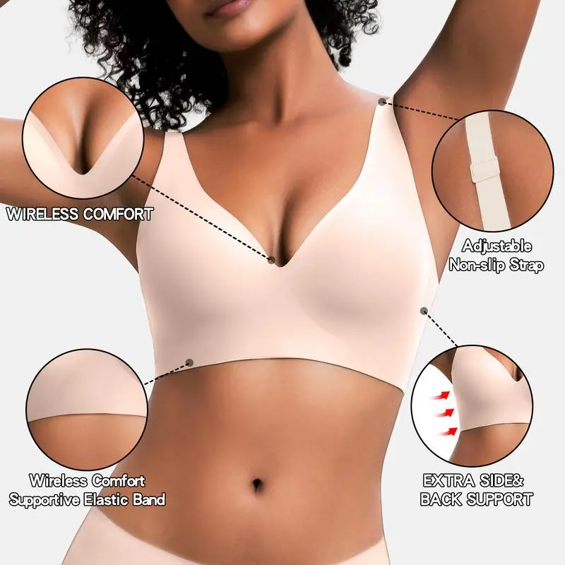 NESLEMY Wireless Womens Comfortable Wireless Bras Push Up Bralettes Seamless Tshirts Bras Deep V Everyday Bras - Image 4