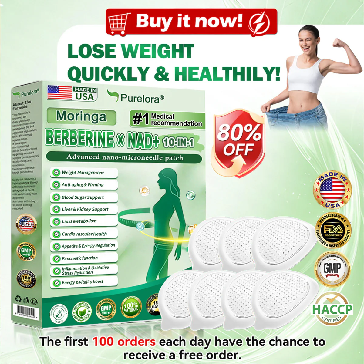 Moringa Berberine × NAD⁺ 10-in-1 Nano Microneedle Patch
