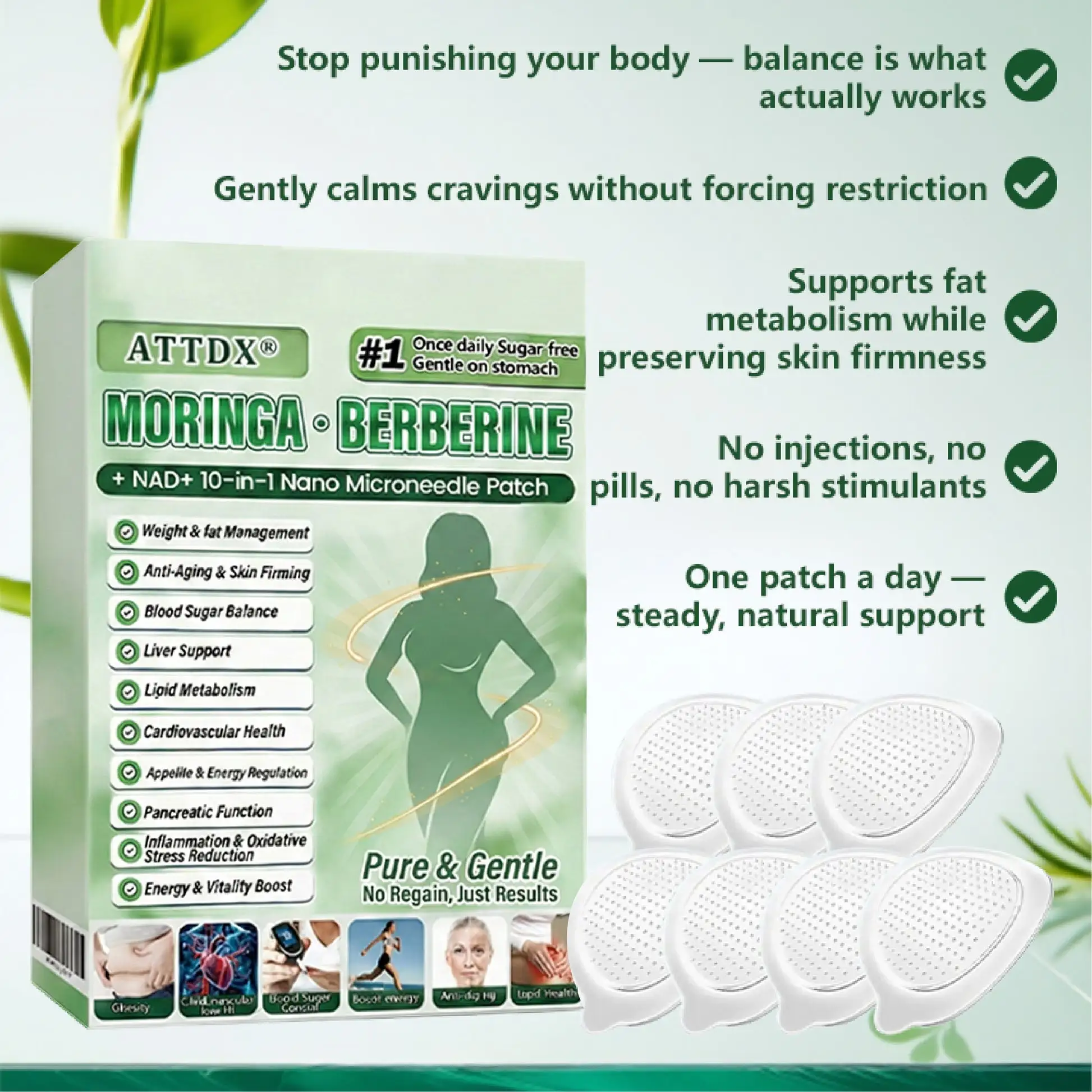 Moringa · Berberine + NAD+ 10-in-1 Nano Microneedle Patch - Image 3