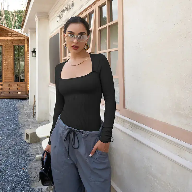 Slimoly Square Neck Long Sleeve Bodysuits - Image 3