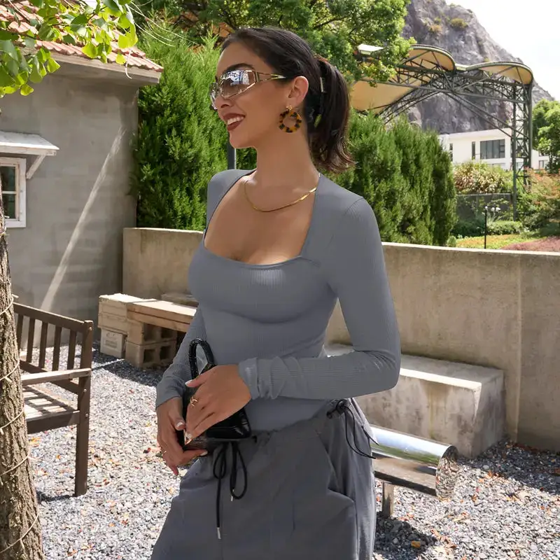 Slimoly Square Neck Long Sleeve Bodysuits - Image 6