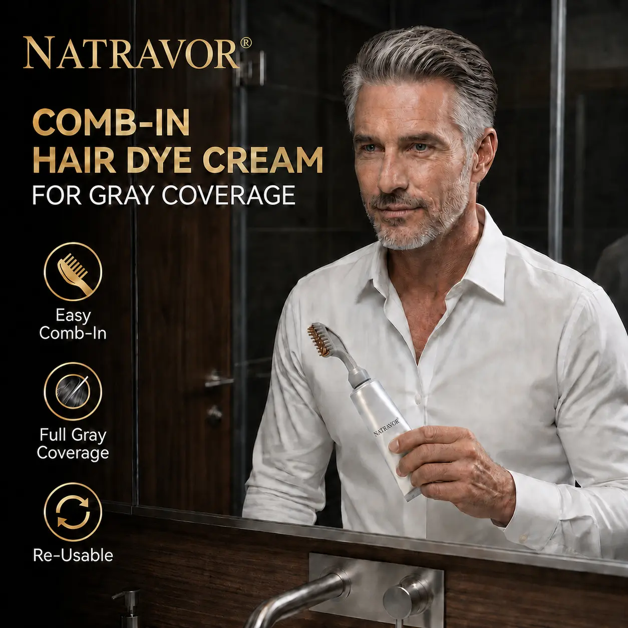 NATRAVOR Comb - In Hair DyeCream for Gray Coverage - Natural Black & Dark Brown