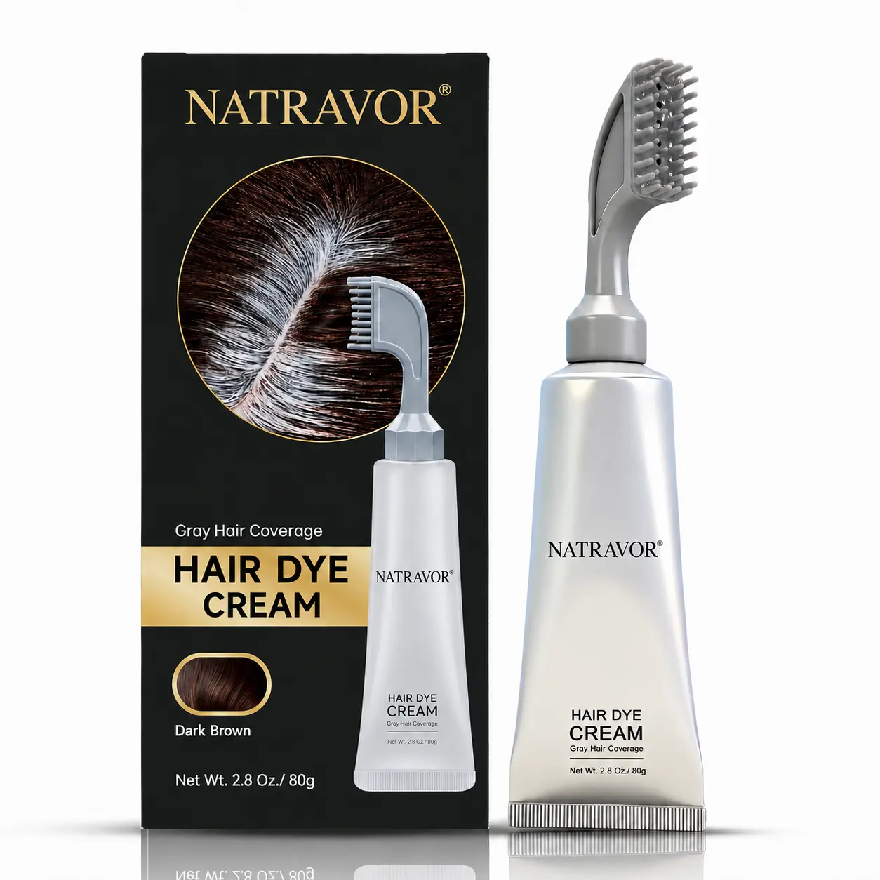 NATRAVOR Comb - In Hair DyeCream for Gray Coverage - Natural Black & Dark Brown - Image 9
