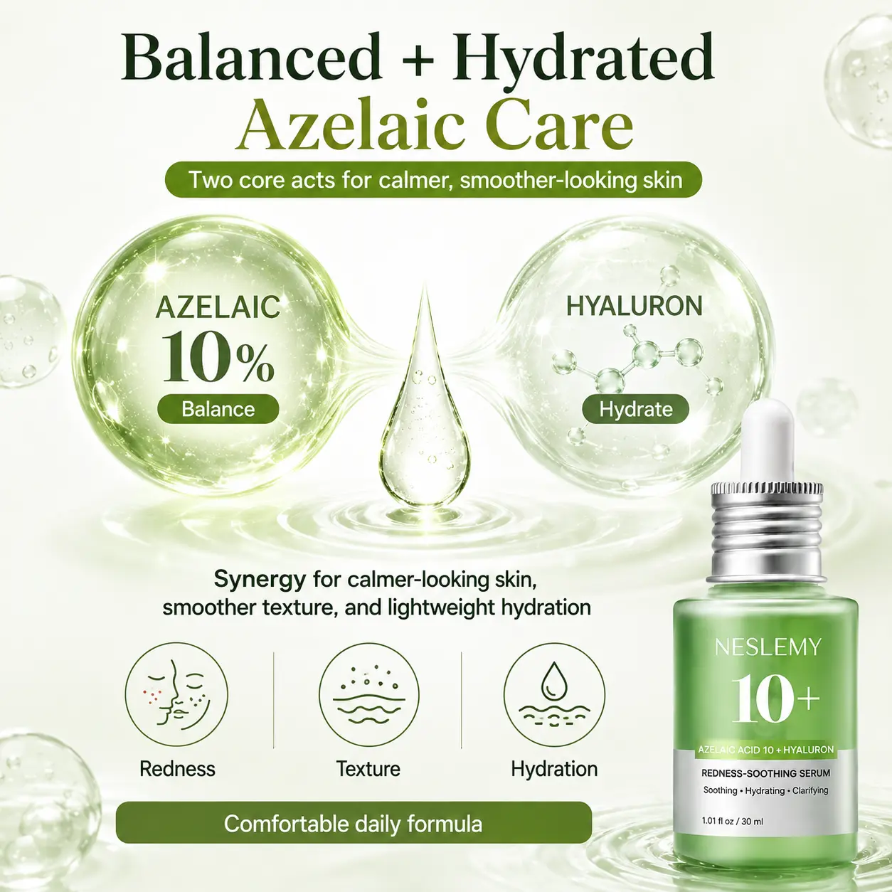 NESLEMY 10% Azelaic Acid + Hyaluron Soothing Serum - Image 2