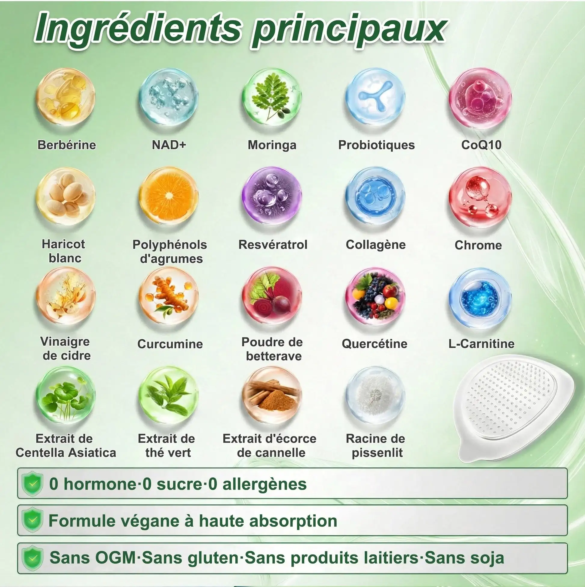 Patch nano à micro-aiguilles avancé 10-en-1 au moringa et à la berbérine - Image 7