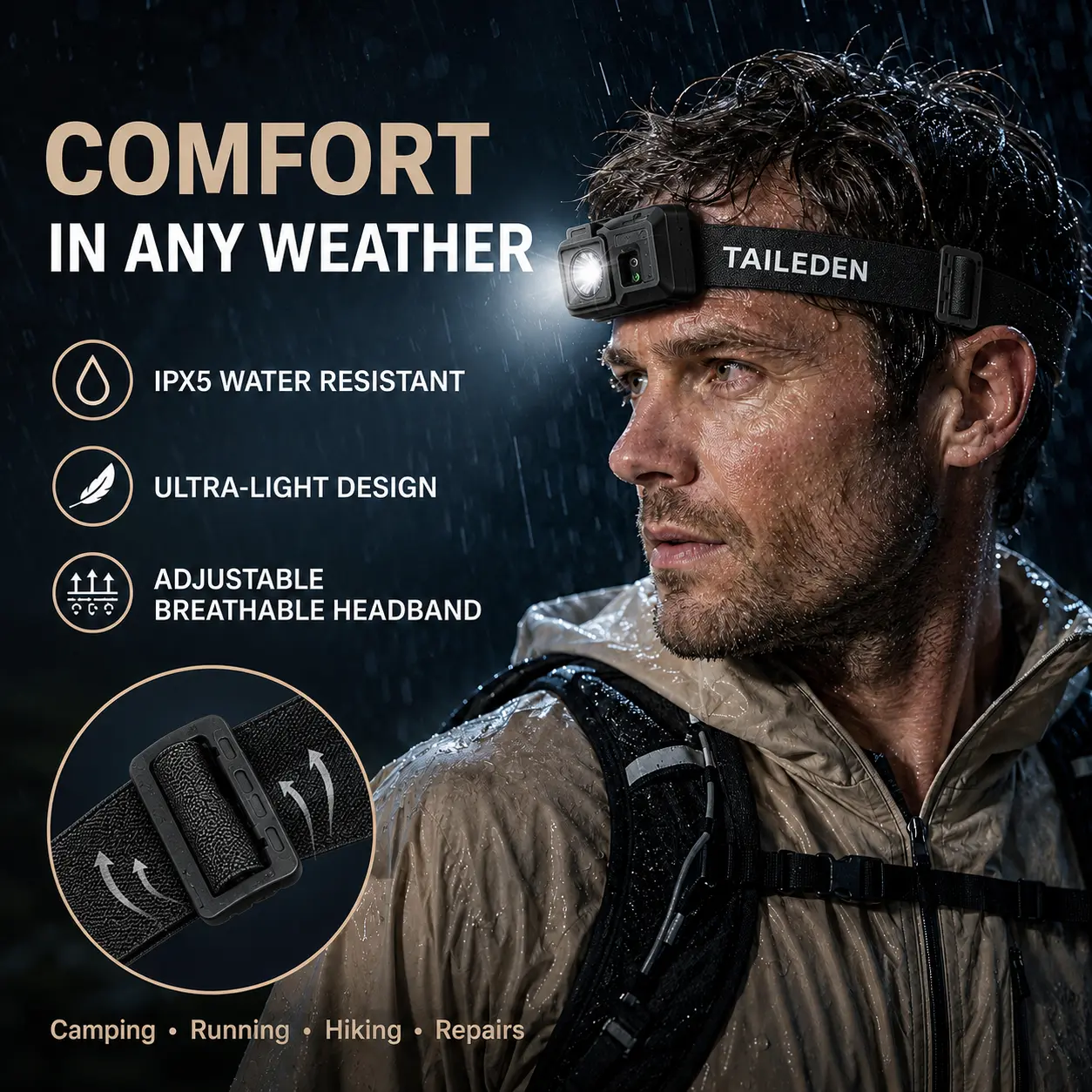 TAILEDEN Rechargeable LED Headlamp – Motion Sensor & 5 Light Modes - Image 5