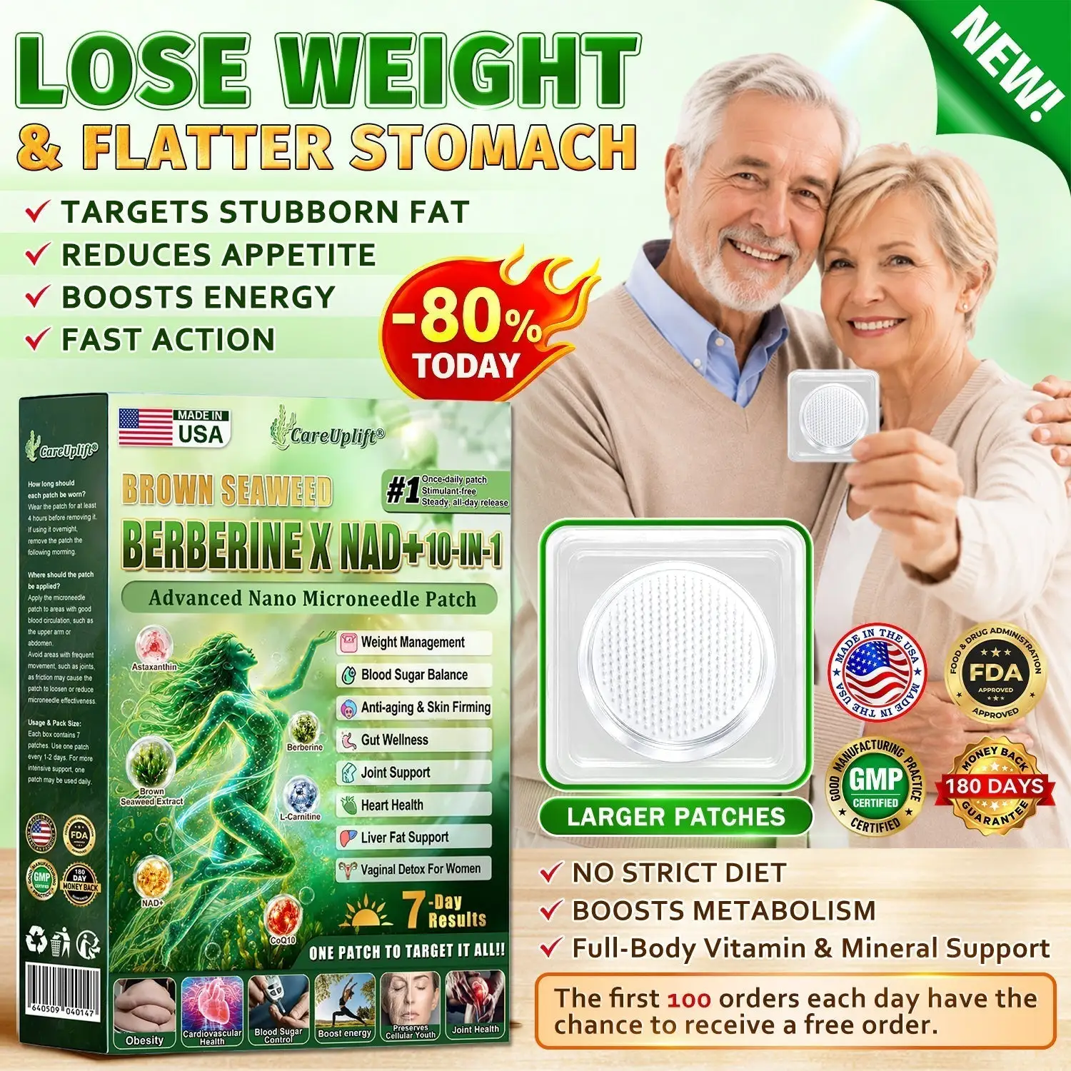𝐁𝐫𝐨𝐰𝐧 𝐒𝐞𝐚𝐰𝐞𝐞𝐝× 𝐁𝐞𝐫𝐛𝐞𝐫𝐢𝐧𝐞× 𝐍𝐃𝐀+ 𝟏𝟎-𝐢𝐧 Nano Microneedle Nutrition Patch